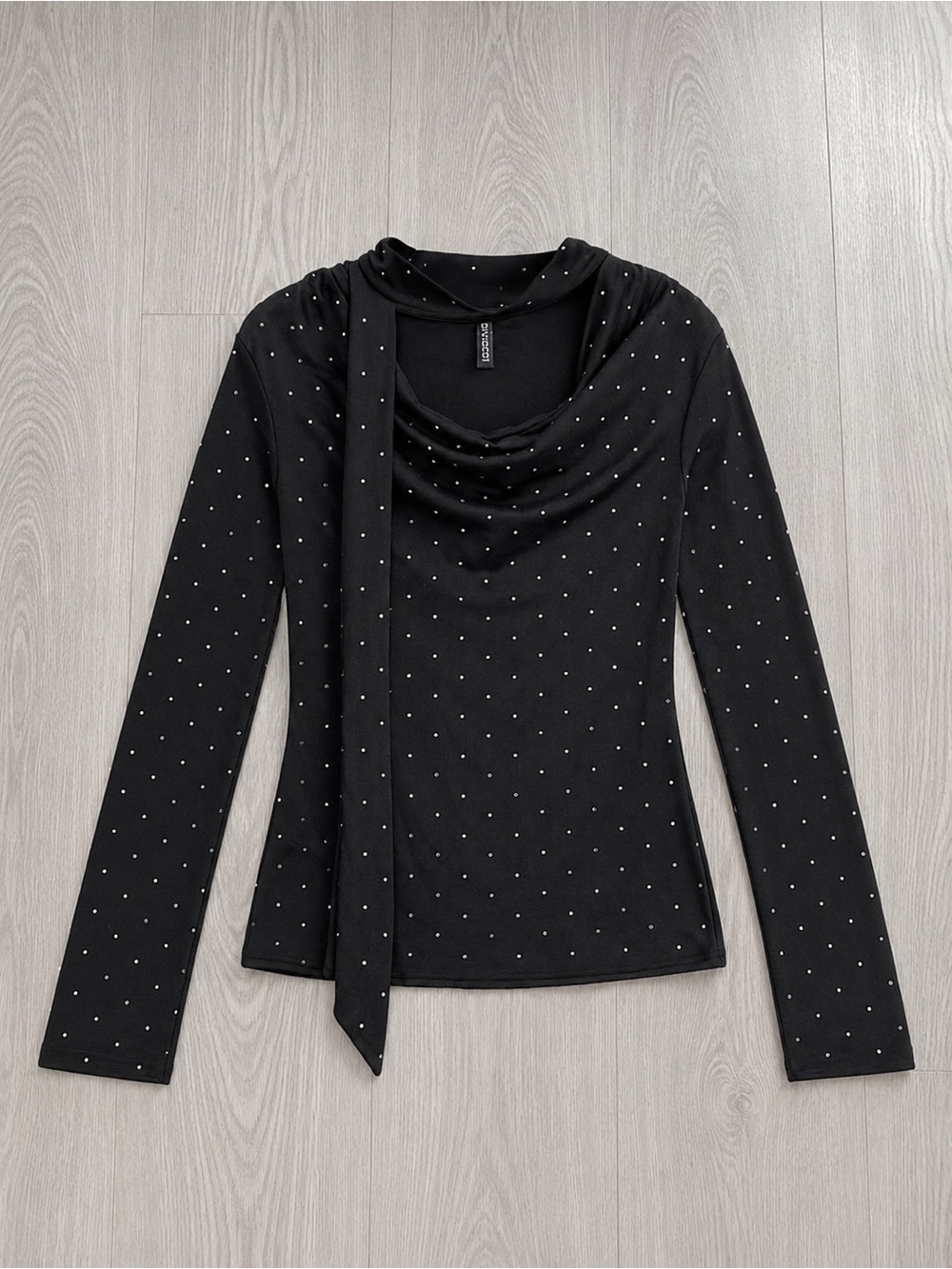 New HM Divided Black long sleeve knit top with rhinestones and Scarf Detail Top